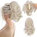 CJL HAIR Claw Clip Short Ponytail Hair Extensions DIY Bendable Metals Messy Bun Hair Piece for Wonen Wavy Curly Synthetic Fake Hairpieces Cold Blonde