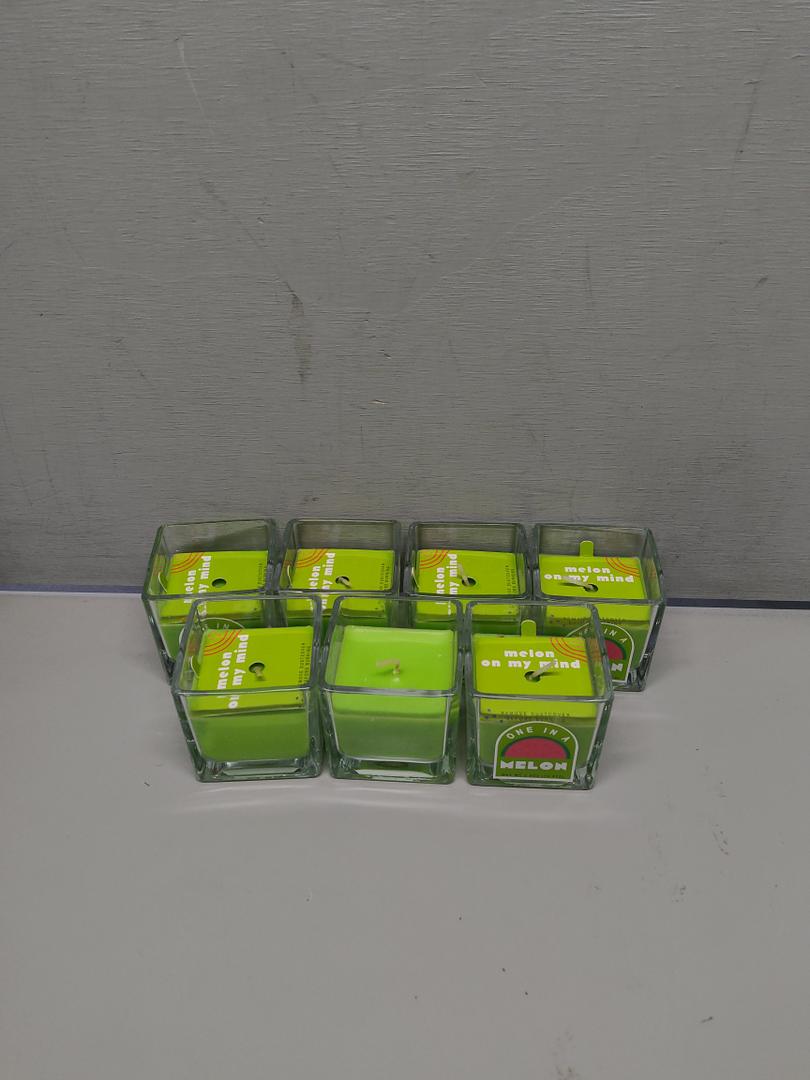 Square Glass Candle W/Dustcover Green 7 Pack