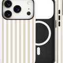 Magnetic for iPhone 17 Pro Case Cute Stripes Phone Case, Shockproof Slim TPU and Hard PC Protective Phone Cover Compatible with MagSafe Designed for Women Girls, Apricot