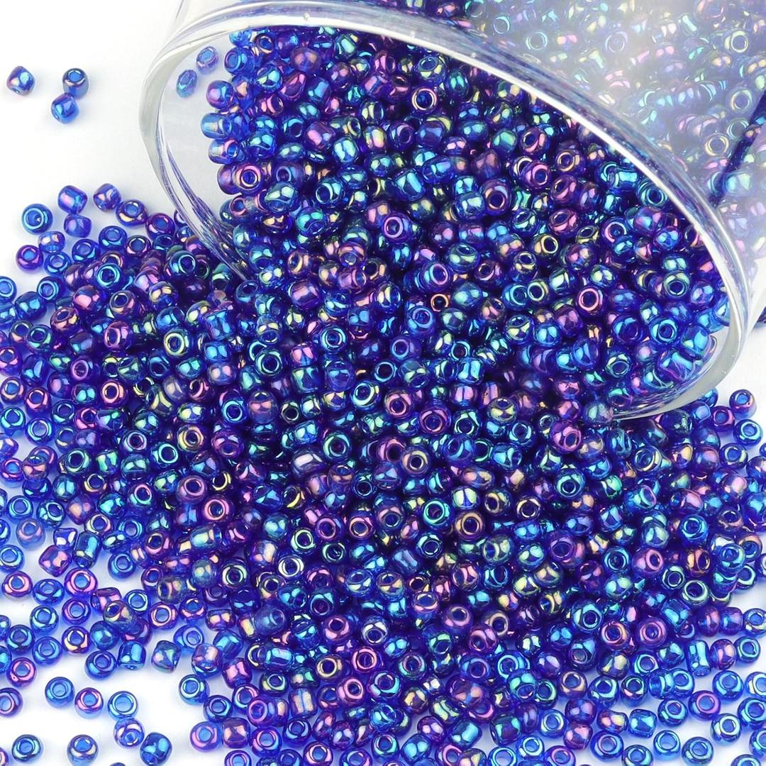 Size 3 mm 8/0 Glass Seed Beads, 5100 Pcs Small Mini Spacer Loose Pony Beads for Jewelry Making and DIY Crafts (AB Blue Purple) (Medium)