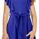storeofbaby Girls Casual Ruffle Dress Elegant A-Line Flowy Dresses with Belt 5-14 Years (8-9 Years)