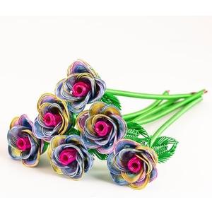 ZffXH Artificial Flowers Metal Bouquet Roses Flower,6Pcs Rainbow Fake Rose,Aluminum Armature Crafted Waterproof,Office Hotel Table Decor,Mother's Day Valentine’s Day Girl's Birthday Party
