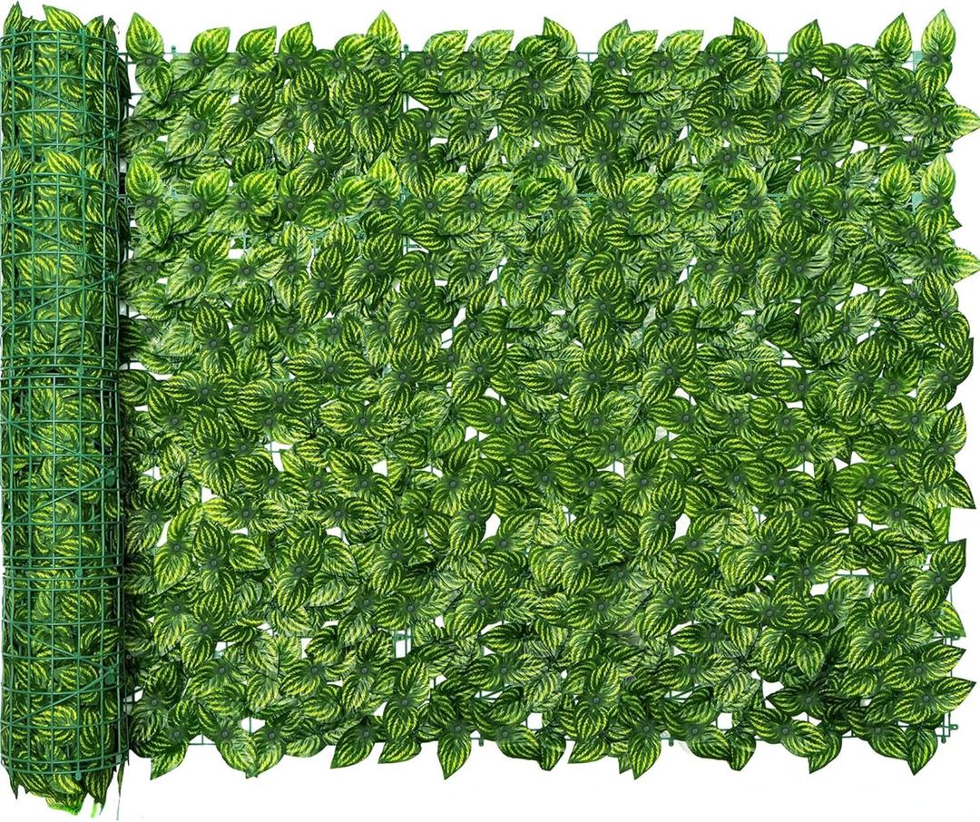 Artificial Ivy Privacy Fence Screen, 120x40 Inch Artificial Faux Ivy Hedge, Expandable Faux Privacy Fence with 80 pcs Zip Ties Decoration for Outdoor Garden, Color Printing Watermelon Leaves