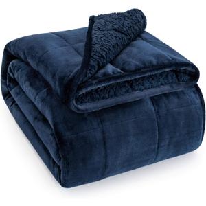 Sherpa Weighted Blanket for Adult 20 lbs Queen 60"x80" Navy Blue