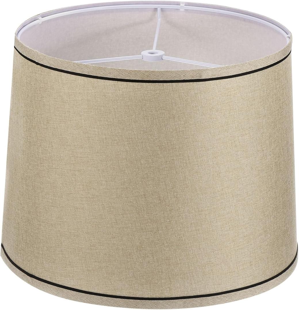PATIKIL Lamp shades for Table Lamps 11.4" Top x 12.6" Bottom x 9.8" High Drum Lamp shades for Floor Lamps Medium Linen Lampshade Easy Assembly for Lamp Replacement, Beige Black