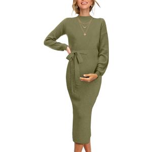 Seiciviy Winter Fall Maternity Sweater Dress 2026 Photoshoot Bridal Shower Side Slit Bodycon Maxi Dresses Pregnancy Clothes (Green, S)