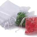 50pcs Organza Drawstring Bags 9x7cm Small Sheer Mesh Pouches Mini Candy Bags for Small Presents Earrings Bracelet Jewelry Packing Snacks Christmas Wedding Party Favor, White