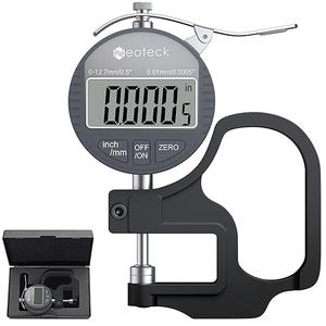 Neoteck Digital Thickness Gauge 0.5inch/12.7mm,0.0005inch/0.01mm LCD Display with Inch/MM Conversion One-Hand Quick Press Thickness Measuring Tool for Leather Paper Fabric Film etc.-Silver-Grey