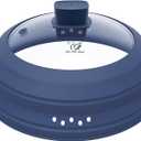 Tall Microwave Splatter Cover Glass Cover Guard Lid 6 inch Height with Collapsible Silicone for Food Pot Plate 12.5 inch Dark Blue