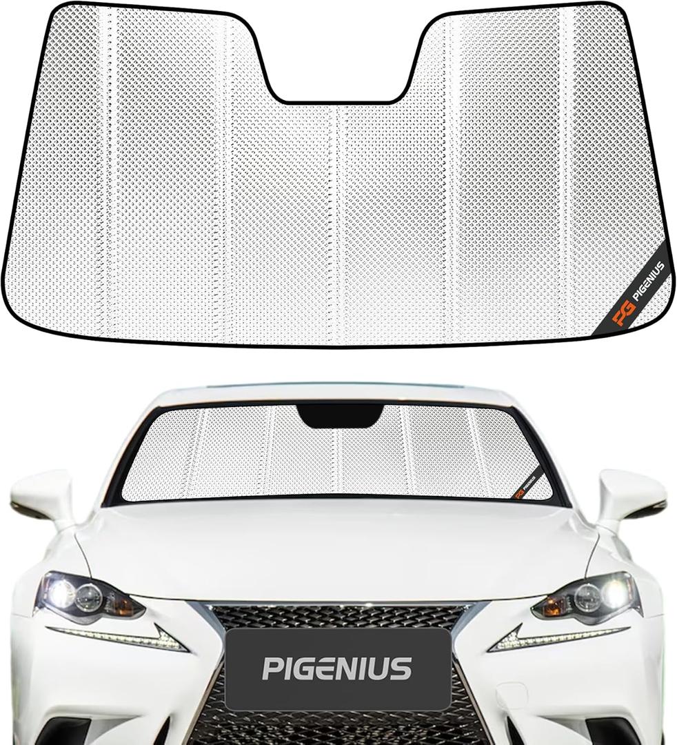 Windshield Sun Shade for Lexus 2014-2020 Lexus IS200t, IS250, IS300, IS350, ISF. Reflective Aluminum Film Front Window Sunshade - BLAZBLOCK (Classic Shiny Silver)