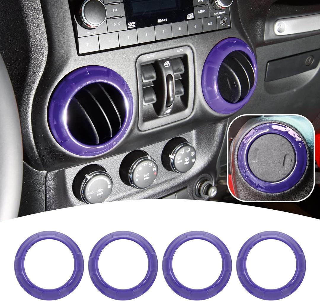 4PCS Center Console Dash Air Conditioner Vent Cover Trim Interior Accessories Compatible with Jeep Wrangler JK JKU 2011-2018 (Purple)