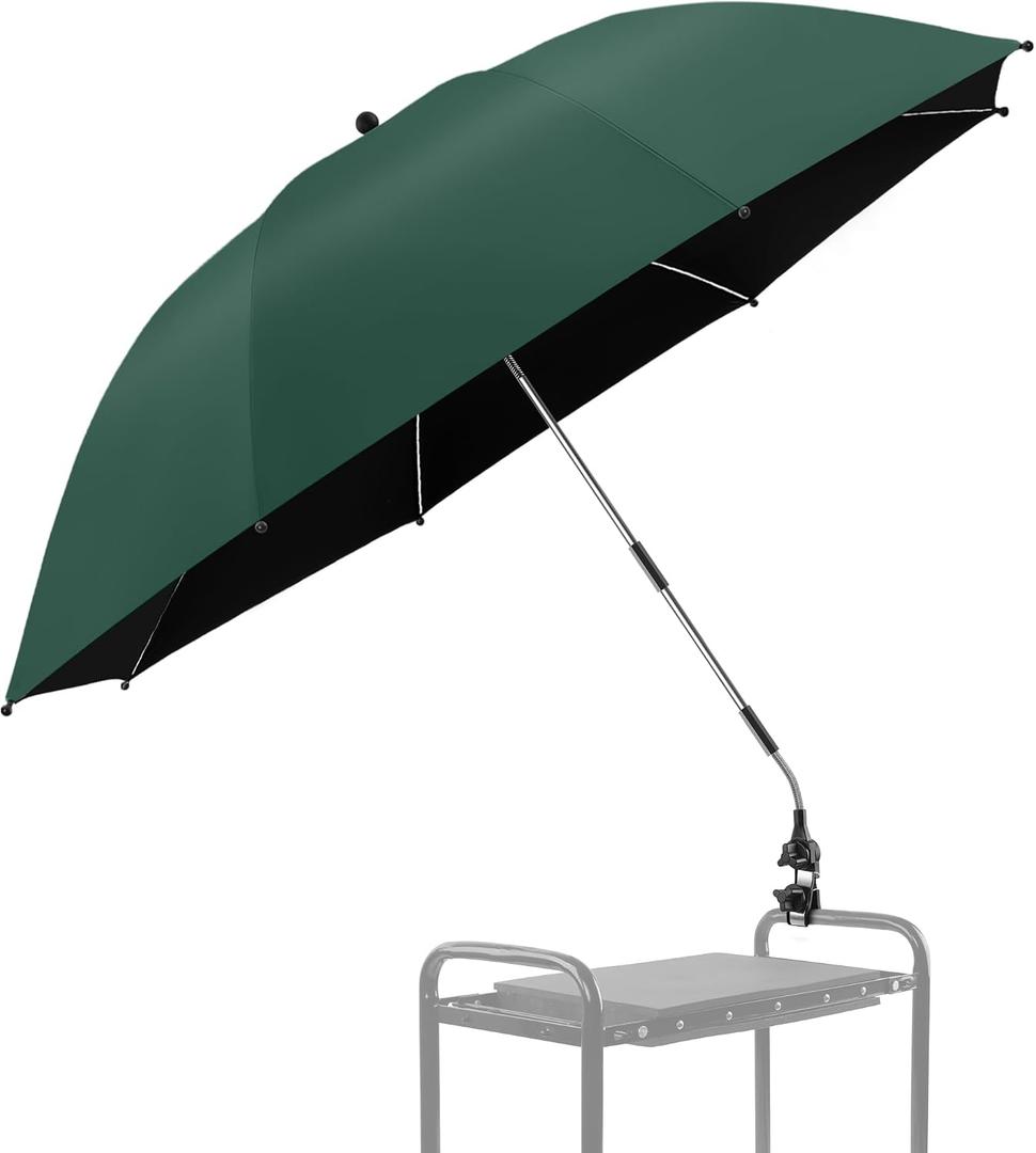 Garden Kneeler Umbrella, 42 Large Chair Umbrella with Universal Clamp, 360Swivel and UPF 50+ Protection,Folding Clip on Umbrellas for Garden Seat Kneeling Bench Camping Chair, NO KNEELER