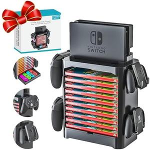 Skywin NS Compatible Nintendo Switch Games Holder, Nintendo Switch Stand, Game Disk Rack, Controller Organizer, Switch Holder Stand for Gamers, Nintendo Switch Accessories (Black)