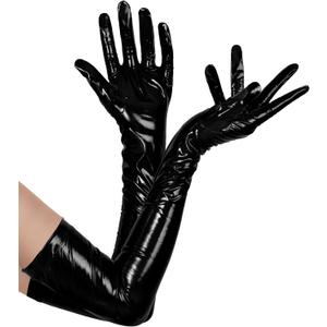 Bencailor Women Long Gloves Patent Leather Gloves for Costume Photoshoot (Small/Medium, Black)