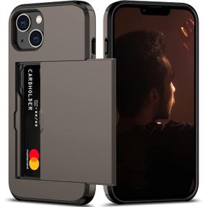 Nvollnoe for iPhone 13 Case with Card Holder Heavy Duty Protective Dual Layer Shockproof Hidden Card Slot Slim Wallet Case for iPhone 13 for Women&Men(Coffee)