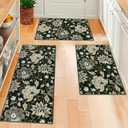 Homcomoda Boho 3 Piece Rug Set with Runner - Non Slip Floor Mats, Washable Kitchen Carpet Runner for Laundry, Hallway (20"x32"+20"x32"+20"x47", Black)