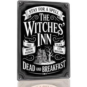 Stay for a Spell the Witches Inn Metal Sign for Bed and Breakfasts Halloween Inns Haunted Hotels Themed Lodgings Halloween Parties Restaurants Homes and Shops 8x12 Inch (oiu-51)