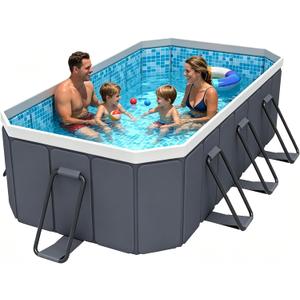 Jessie Foldable Pool for Kids and Adults Non InflatableFrame Outdoor Swimming Pool Blue Kiddie Pools Thickened Support Dog Above Ground Garden Backyard (118.11 in)