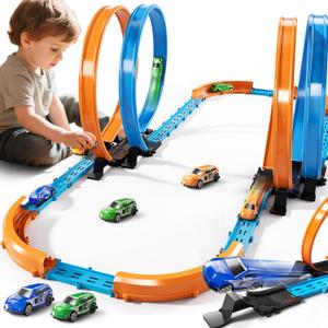 MSKOLER Car Race Track Sets for Kids 3 4 5 6 7 8 9 Years Old - Toy Car Track Set for Boys 3-5 6-8 8-12, Competitive Racing Game with 4 Small Cars, Boys Toy, Gifts Toys Cars for Toddlers Girls 3-8