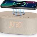 Sound Machine Alarm Clock for Bedrooms: Bluetooth 10W Stereo Sound Speaker with Wireless Charging - White Noise Machine for Sleeping with 21 Soothing Sounds - Putty