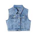 SweatyRocks Girl's Denim Vest Button Down Sleeveless Jean Jacket Outerwear with Pockets Light Wash S