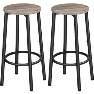 HOOBRO Bar Stools, Set of 2 Bar Chairs, Kitchen Round Height Stools with Footrest, Breakfast Barstools, Sturdy Steel Frame, for Dining Room, Kitchen, Party, Easy Assembly, Greige BG03BY01, 11.8"L x 11.8"W x 25.2"H