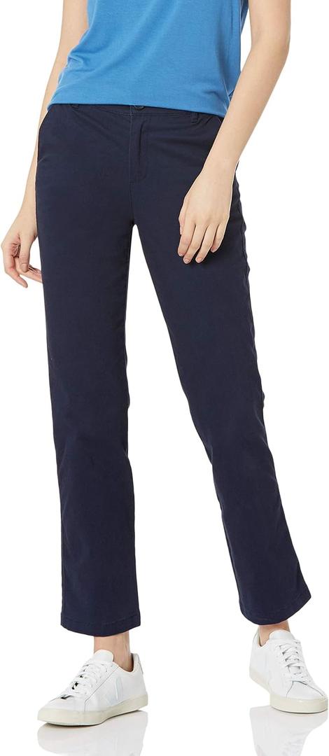 Amazon Essentials Women's Straight-Fit Stretch Twill Chino Pant, Navy, 10