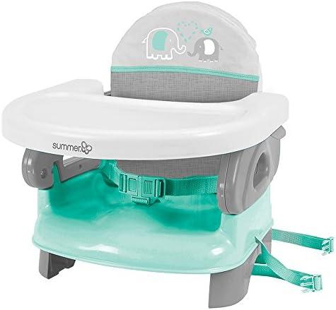 Ingenuity by Summer Unisex Deluxe Comfort Folding Booster Seat with Feeding Tray, Chair Straps Secure Booster, and Removable Seat Pad, Grey