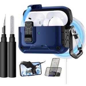 Lerobo for AirPods Pro 3 Case,(Compatible with MagSafe) with Phone Stand & Cleaning Kit,Full Drop Protection Magnetic Lock Cover Case Compatible for Apple AirPods Pro 3rd Generation,Black Blue