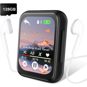 128GB MP3 Player with Bluetooth 5.3, Portable Digital Lossless Music Player with Built-in Speaker, 2.0 in Full Touch Screen, HiFi Sound, FM Radio, Voice Recorder, Earphones Included