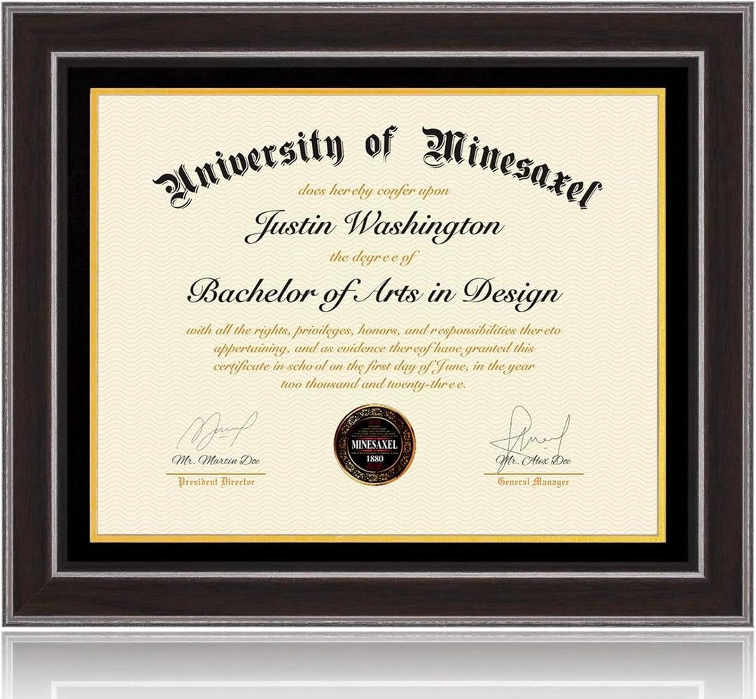 16x20 Diploma Frames 14x18 with Black Mat - Walnut Wood Finish | Shatter-Resistant Glass | for Wall Mounting | Gift for Graduations & Professional Certificate (1 Pack)