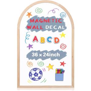 Lincia Dry Erase Board, 36" x 24" Magnetic Erasable Whiteboard, Arched Large Semi-Circular Whiteboard, Gold Rustic Wood Frame, Bohemian Style Design for Home, Classroom, Office, School