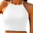 Women Swim Top - High Neck Bikini Top Only Halter Swimsuit Bathing Suit 2026 (Medium, White)