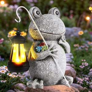 Frog Solar Garden Statues, Resin Frog Figurine Decorations, Outdoor Frog Decor Art for Lawn,Yard, Unique Housewarming Gift for Garden Home