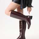 Shoe'N Tale Women's Knee High Boots Chunky Low Heel Pointed Toe Winter Shoes with Side Zipper (7.5)
