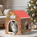 WESTERN HOME Christmas Cardboard Cat House W/Scratcher, Gingerbread Man Indoor Cat House for Christmas Decorations, Hideway Playhouse for Kitten&Small Animal (Brown, 16.5" x 12.5" x 15.5")