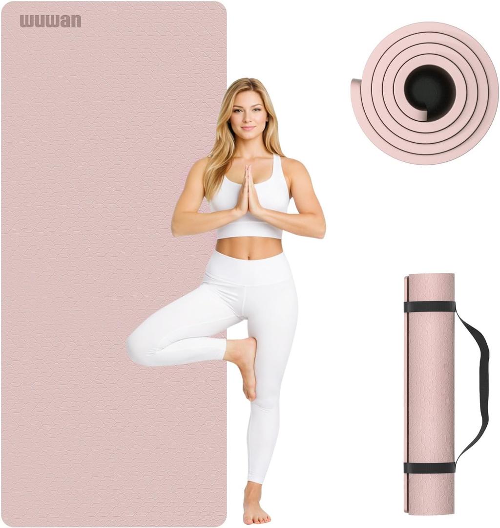 TPE Yoga Mat 72"x26"x0.4" Thick Non Slip Exercise Fitness Mat, Pink