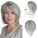 REECHO Human Hair Clip-in Hair Volumizer - 1PC 8 Inch Short Thick Hairpieces for Extra Volume, Easy Clip-in Extensions for Thin & Fine Hair - Silver Grey