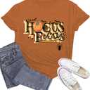 Halloween Shirts for Women Hocus Focus T-Shirt Halloween Pumpkin Tee Tops (Brown)