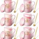 Sliner 6 Pcs Teacher Appreciation Gifts 3.9 x 3.6 Inches Thank You Teacher Cup Marble Coffee Mug with Spoon Lid Box for Women Men Birthday Christmas, 14 oz