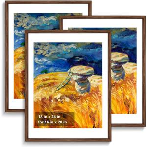 Rustic Walnut 18x24 Frame - Set of 3, 18 x 24 Poster Frame with Mat for 16x20, Picture Frames for Artwork, Puzzles, Photos and Movie Posters (18" x 24" / 16" x 20" mat)