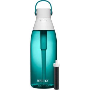 Brita Hard-Sided Plastic Premium Filtering Water Bottle, BPA-Free, Reusable, Replaces 300 Plastic Water Bottles, Filter Lasts 2 Months or 40 Gallons, Includes 1 Filter, Sea Glass - 36 oz.