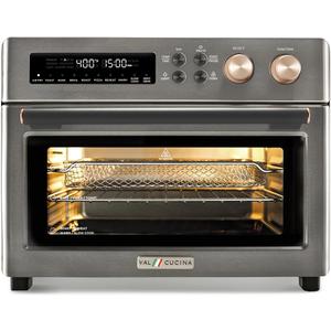 VAL CUCINA Infrared Heating Air Fryer Toaster Oven, Extra Large Countertop Convection Oven 10-in-1 Combo, 6-Slice Toast, Enamel Baking Pan Easy Clean with Recipe Book, Black Matte Stainless Steel, 16.7"D x 16.1"W x 13"H