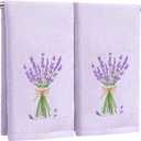 2 Pcs Lavender Hand Towels Purple Bathroom Decor 14x29 Inch Embroidered 100% Cotton Soft Absorbent Spring Summer Decorative Hand Towels for Bathroom Kitchen