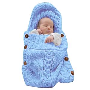 XMWEALTHY Newborn Baby Wrap Swaddle Blanket Knit Sleeping Bag Sleep Sack Stroller Wrap for Baby Light Blue 0-6 Month