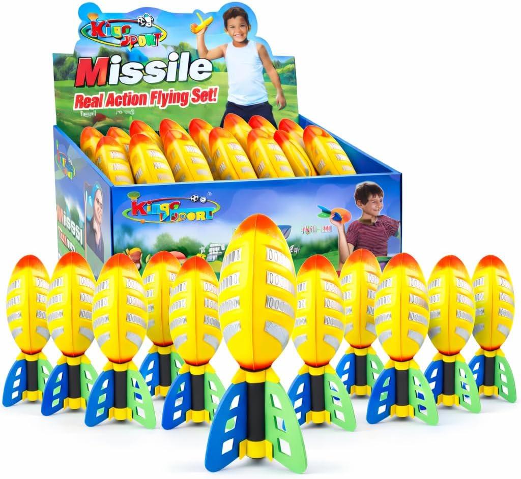 Liberty Imports 12 Pack Flying Foam Foam Missile Footballs with Tails, Sports Aero Pocket Flyers Toys for Kids Outdoor Backyard Activities, Games, Party Favors (9 Inches)