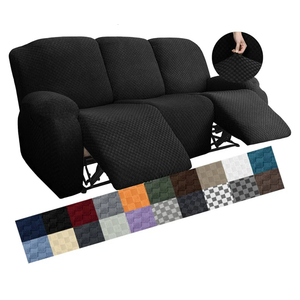 YEMYHOM 8 Pieces Stretch Recliner Sofa Cover Latest Jacquard Reclining Couch Cover with Side Pocket Anti-Slip Fitted 3 Cushion Furniture Slipcovers with Elastic Bottom (Sofa Recliner, Black), Large