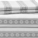 Eddie Bauer - Queen Sheets, Cotton Flannel Bedding Set, Brushed For Extra Softness, Cozy Home Decor (Snowflake Fair Isle, Queen)
