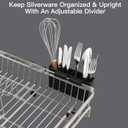 MAJALiS Dish Drying Rack Over The Sink, Expandable Stainless Steel Dish Drainer for Small Kitchen Counter Space Saving, RV Compact Plate Strainer In Silver Metal with Hanging Adjustable Utensil Holder