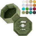 Engagement Ring Box Octagonal Proposal Ring Storage Box Travel Ring Bearer Box 3 Slots (Moss Green)